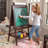 Deluxe Wooden Easel with Chalkboard and Dry Erase Surfaces, Paper Roll and Paint Cups-10894411