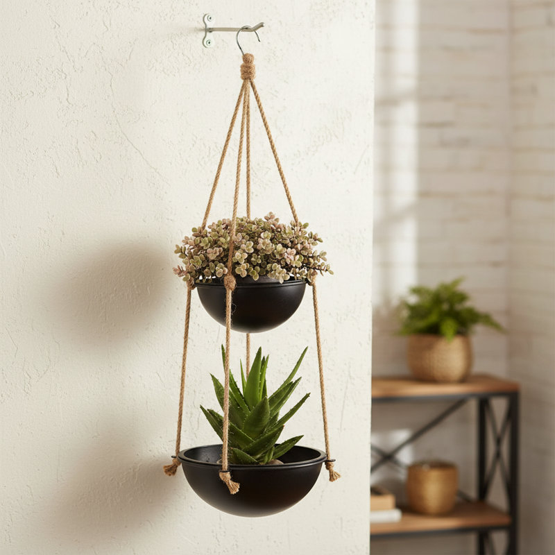 Ray 2-Tier Hanging Planter with Metal Stand for Indoor Outdoor Plants – Perfect Christmas Decor & Gift