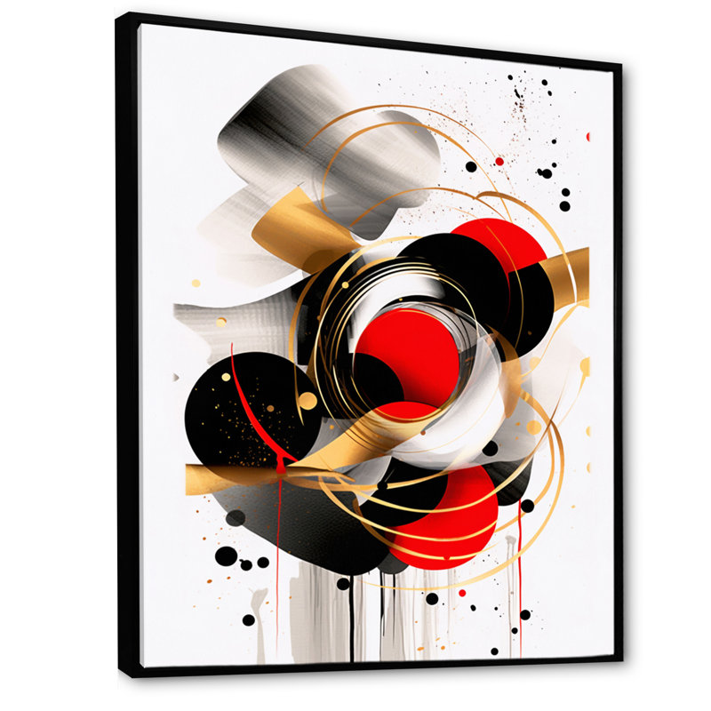 Symphonie abstraite rouge et noire IV, H 32 po x l 16 po x P 1 po, Cadre flottant noir