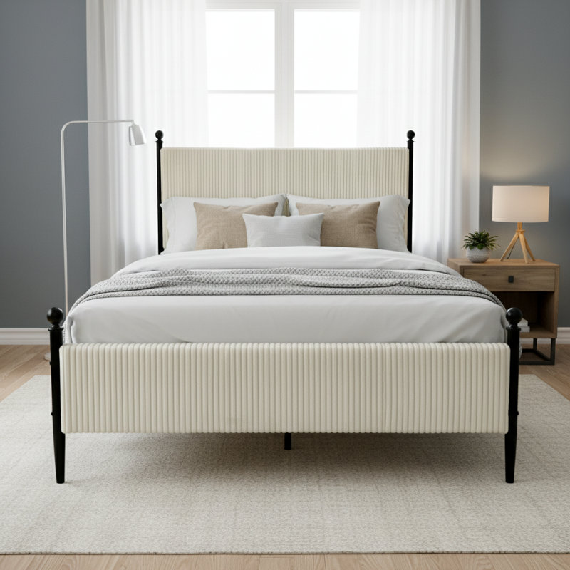 Structure de lit tapissier Modern, Lit simple, Blanc