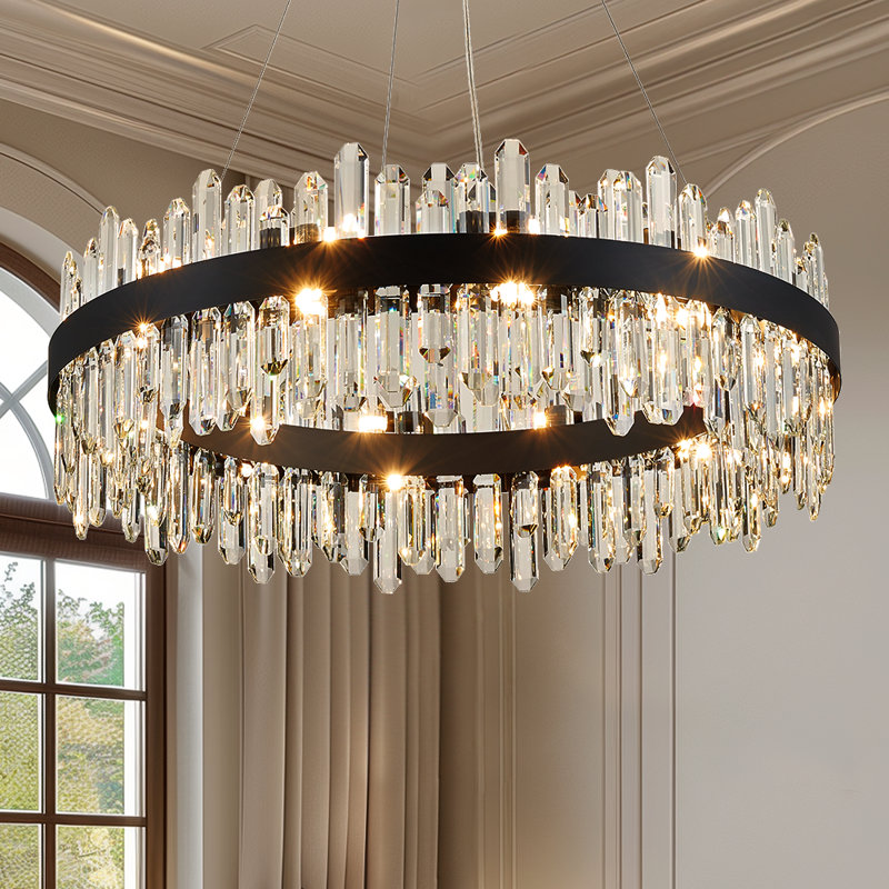 Xzavious Dimmable Cylinder Chandelier, 9.6" H x  23.62" W x 23.62" D, Black, 24