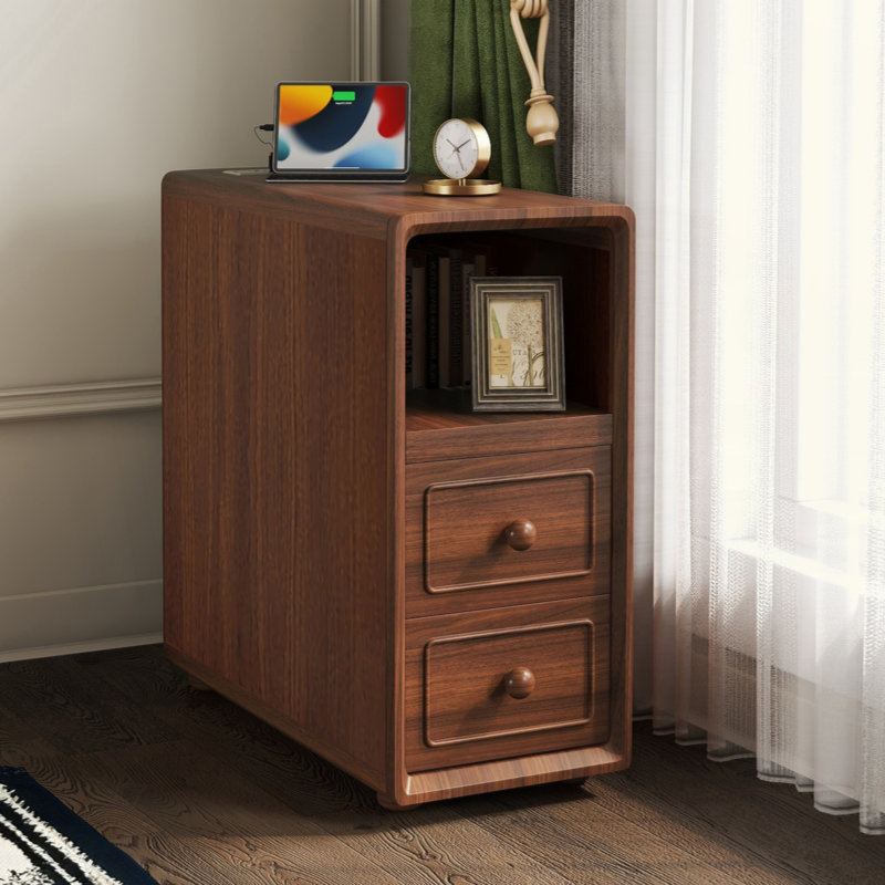 End Table With Drawers, Corner Table With Open Shelves, Tall Side Table For Bedroom And Corner