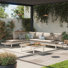 Canapé d'extérieur en aluminium avec table basse en bois de couleur teck