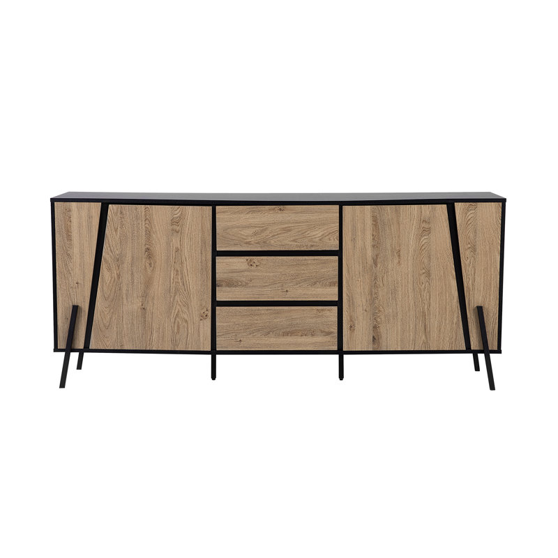 Zaiden 177 Cm Wide 3 Drawer Sideboard, Medium Brown/Black