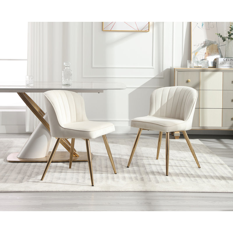 Chaise de salle à manger rembourrée en velours Arthas, Velours blanc