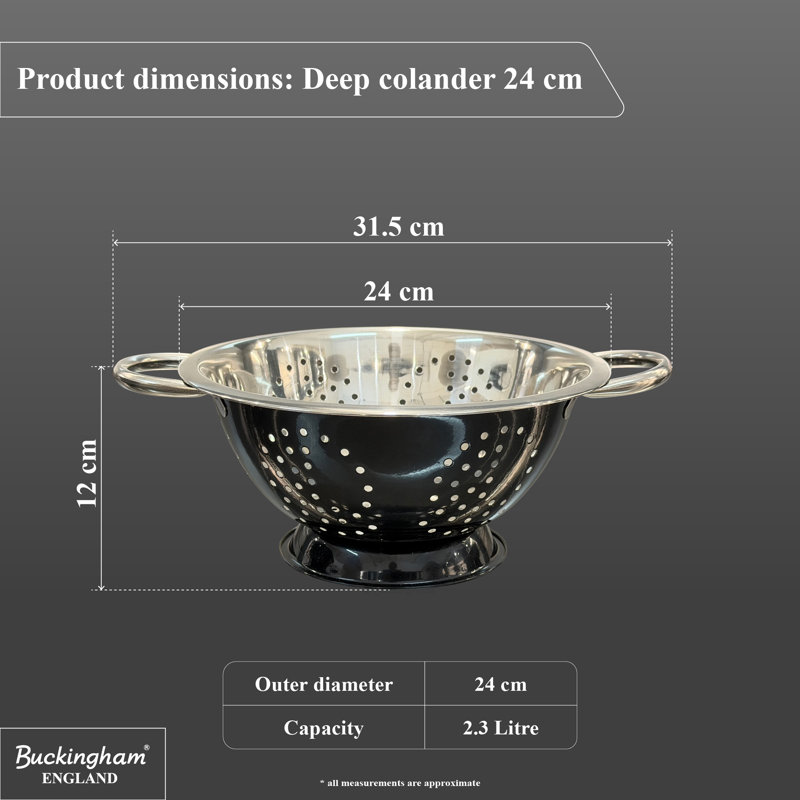 Buckingham Stainless Steel Deep Colander, Black