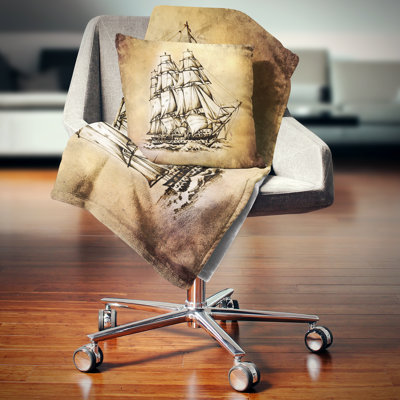 Moving Old Sailboat Drawing - Sea & Shore Printed Pillow