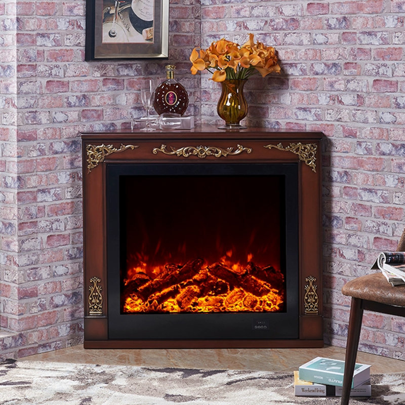 Solid Wood Electric Fireplace, Brown