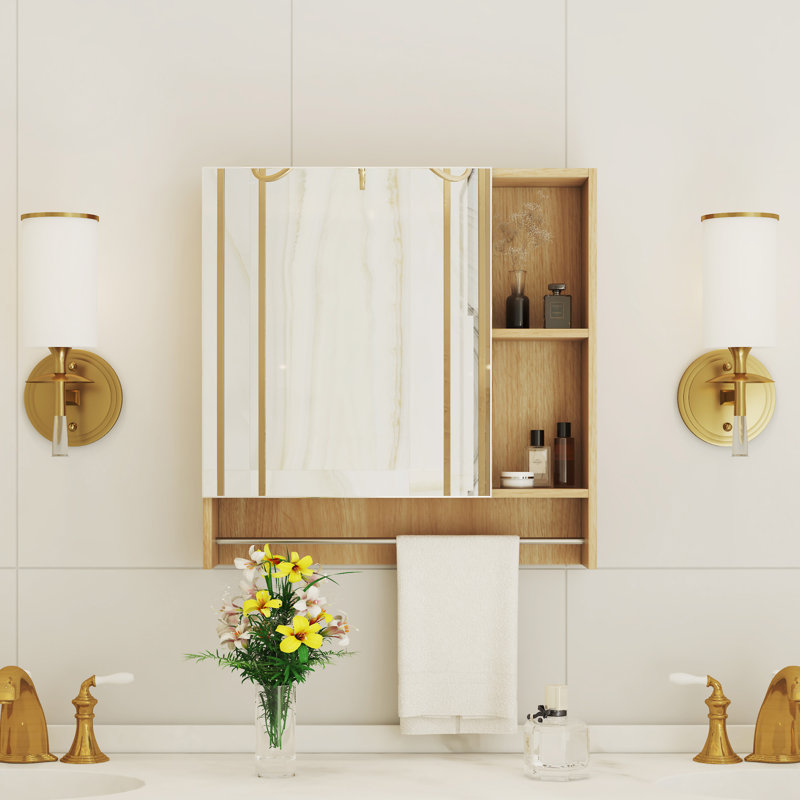 Armoire de salle de bain murale à miroir, Bois robuste