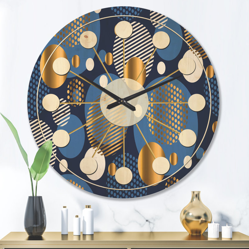 Horloge murale circulaire en bois à motif géométrique abstrait, Très grand