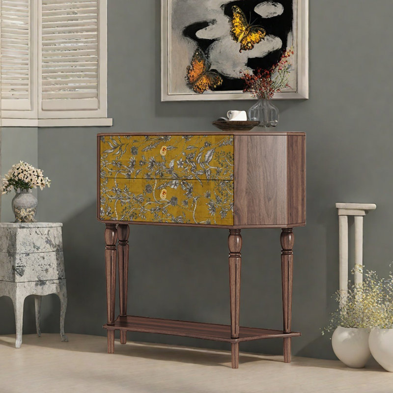 Buffet 33,5 po de style rétro, Brun / jaune foncé