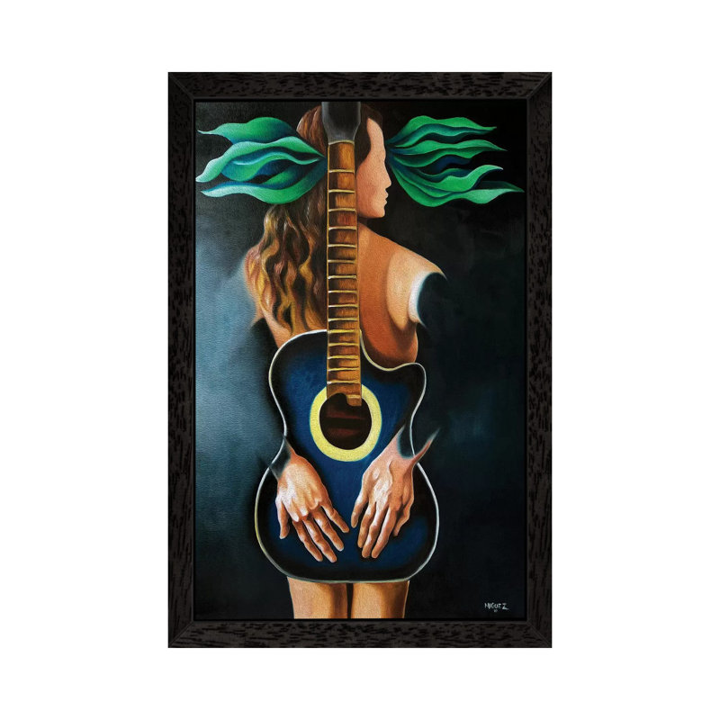 Troubadour's Muse - Painting on Canvas, Black Picture Framed, 66.04 cm H x 45.72 cm W