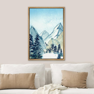 Paysage de forêt boisée «Winter Snow Pastel Watercolor Mountain» sur
