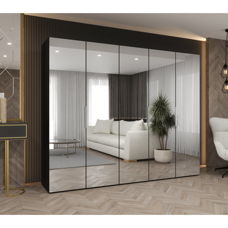 Manufactured Wood Wardrobe, black matt + handles: cashmere