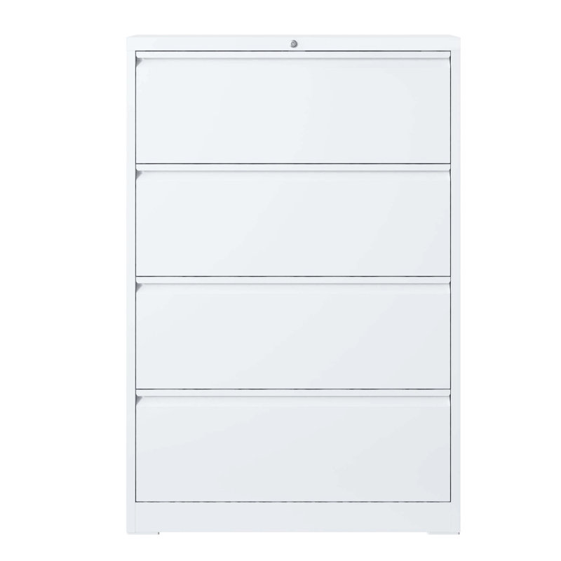 Metal 4 Office Filing Cabinet, White Lockable Accommodates Legal/A4/F4 Size, Stable Build Cabinet Storage Locking File For Home Office, Stores Legal/Letter/A4/F4 Size Documents, Smooth Operation