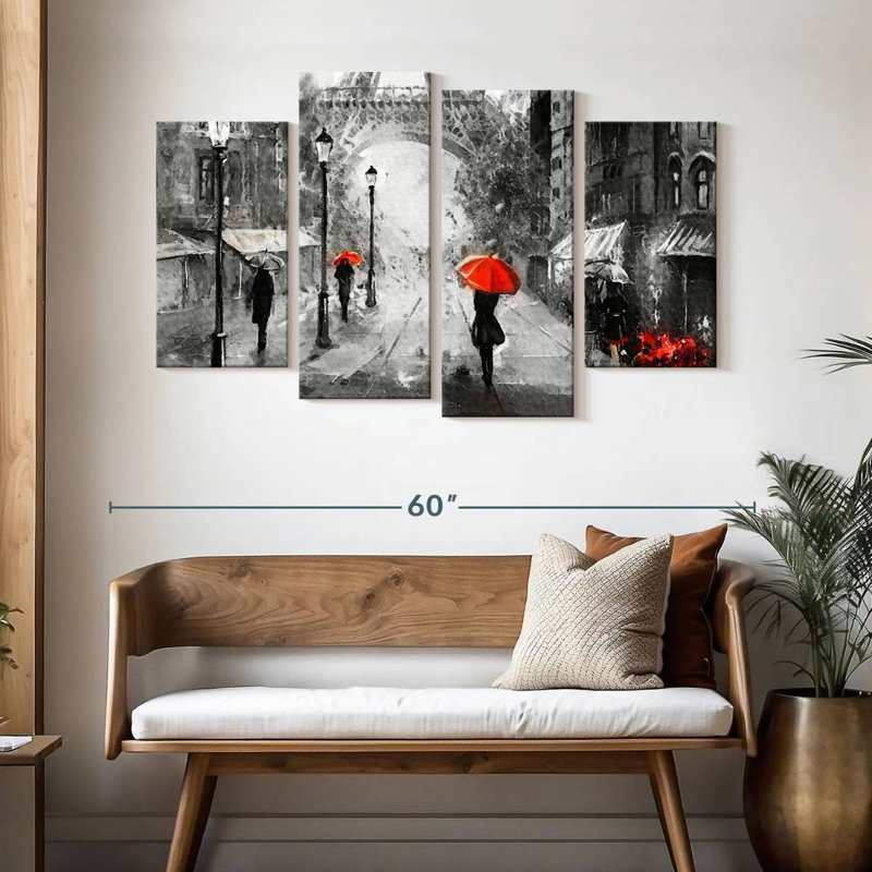 Paris, jour de pluie, 4 pièces, H 32 po x l 52 po x P 1,25 po