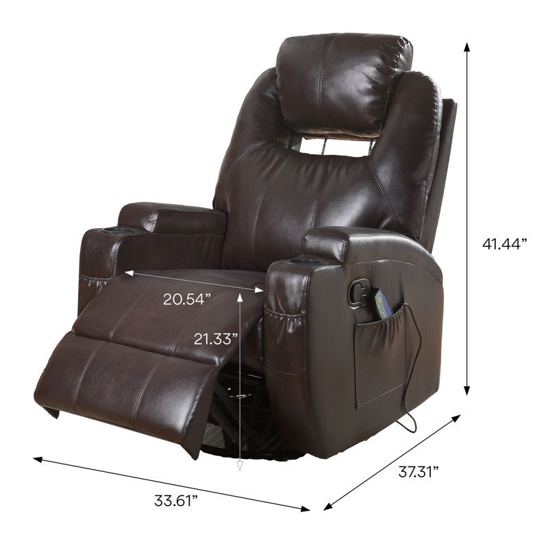 Fauteuil inclinable berçant en cuir synthétique pivotant avec pivot Worthington, brun