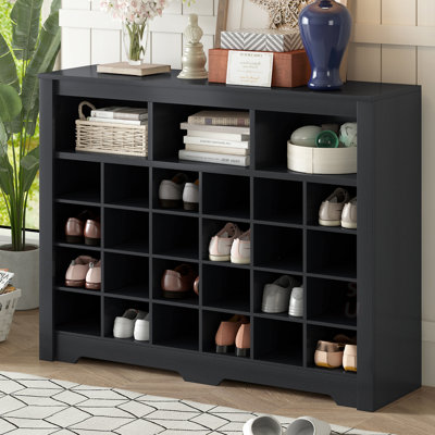 Modern 24-Cubby Shoe Cabinet & Sideboard – Curved Base Storage Console for Entryway, Living Room, or Bedroom