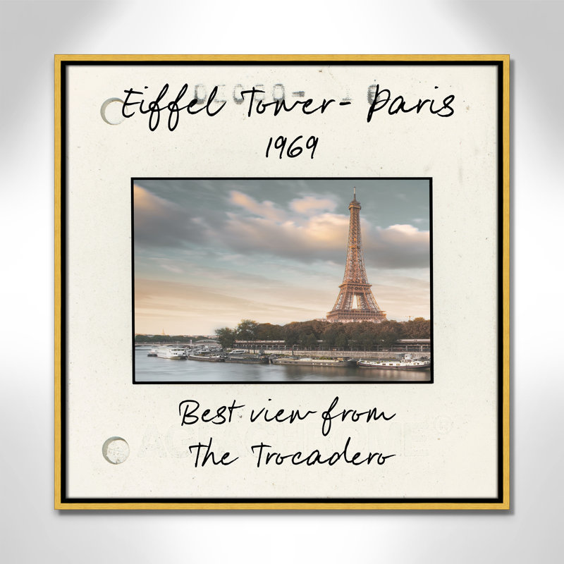 «Paris Paris - Eiffel View Print» par Danita Delmont, H 25,5 po x l 25,5 po x P 2 po, Toile avec cadre flottant or