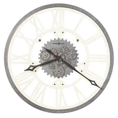 Zeila Modern & Contemporary Oversized Wall Clock, Metal and Wood Frame with Moving Gears, Roman Numeral Dial