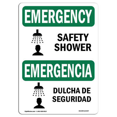 Safety Shower With Symbol Bilingual Aluminum Sign 12 x 18