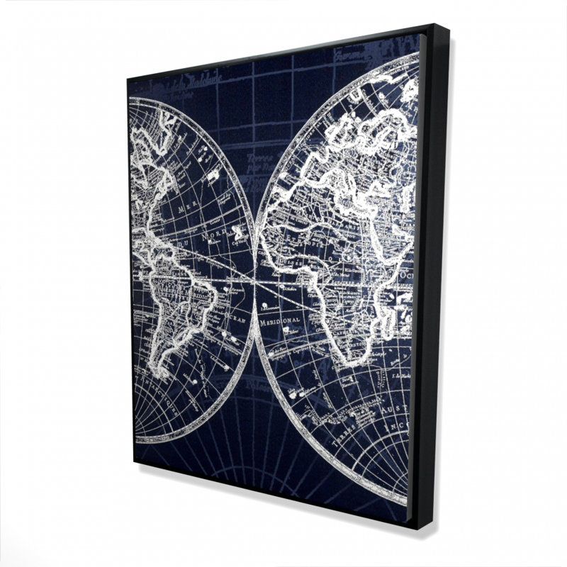 «World Map Blue Print», art mural rétro sur toile pour la décoration intérieure