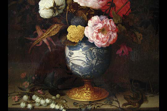 Vase avec fleurs-impression wan-li, H 28 po x l 42 po x P 1,5 po