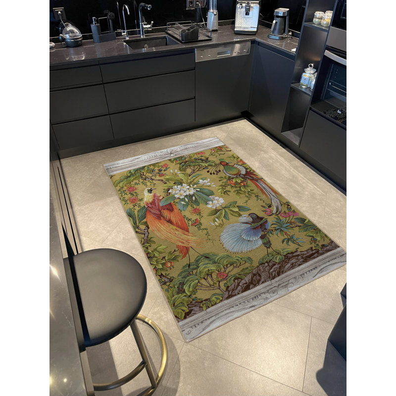 Tapis multicolore à motif floral et floral, Rectangle 4 pi 7 po x 6 pi 6 po