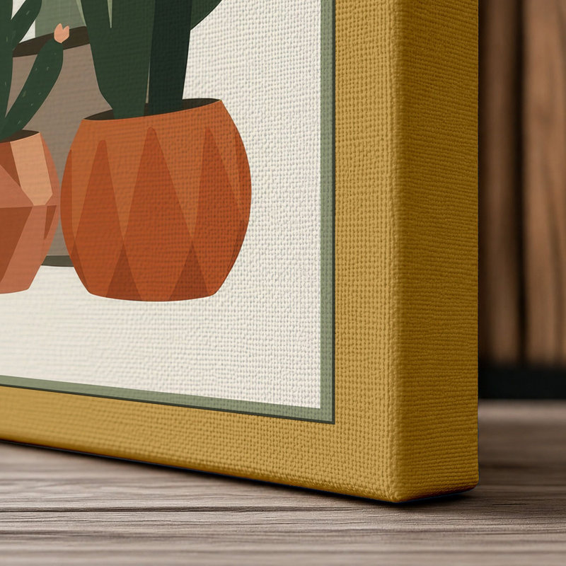 Cacti in Terra Cotta Botanical - Wrapped Canvas, 36x24 - 91.4 x 61.0 cm, Ochre Border