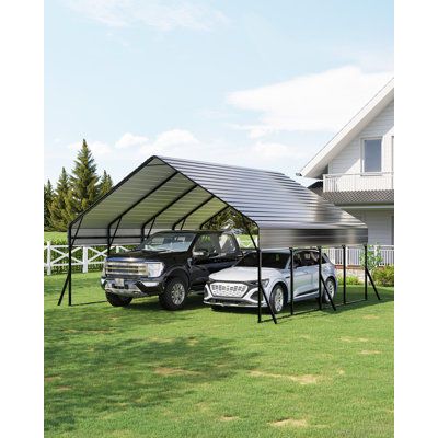 Ensemble d'abri d'auto robuste en métal toutes saisons, abri 20 x 20 x 13 pi pour 2 camionnettes / véhicule récréatif / bateau, structure en acier renforcé avec ancrages, installation rapide
