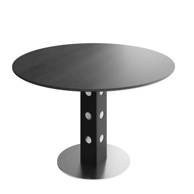Table de cuisine ronde noire 43 ", à la déformation, base à pois, surface de salle à manger de forme compacte, géométrique confortable quotidien