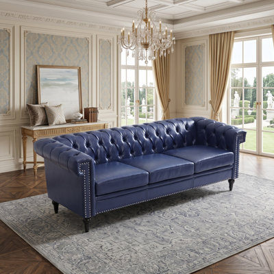 Chesterfield Tufted Faux Leather Club Chair with Nailhead Trim