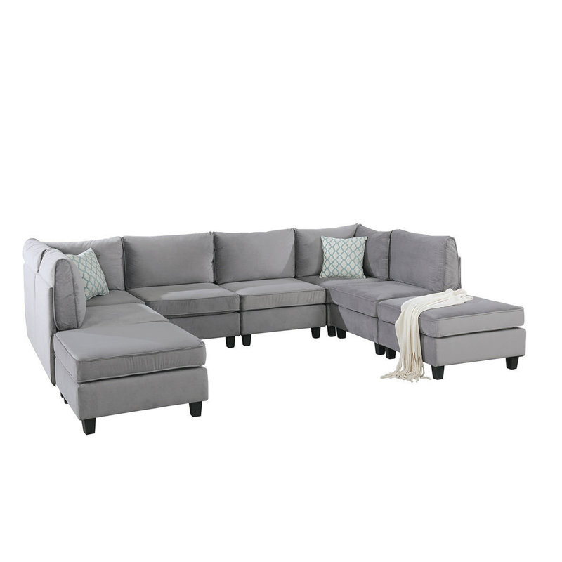 Canapé modulaire en velours gris 8 pièces Simona