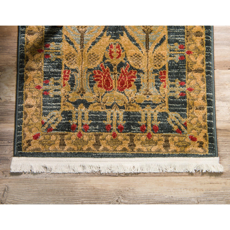 Tapis contemporain de couleur denim Stirling, Tapis de couloir 2 pi x 8 pi