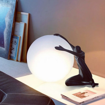 Orb Modern Sculpture Lamp, Bedside Lamp For Living Room, Bedroom Tabletop Decoration, Black