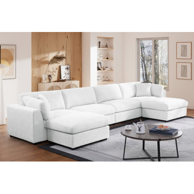 Canapé modulaire rembourré à large siège avec 2 repose-pieds surdimensionnés