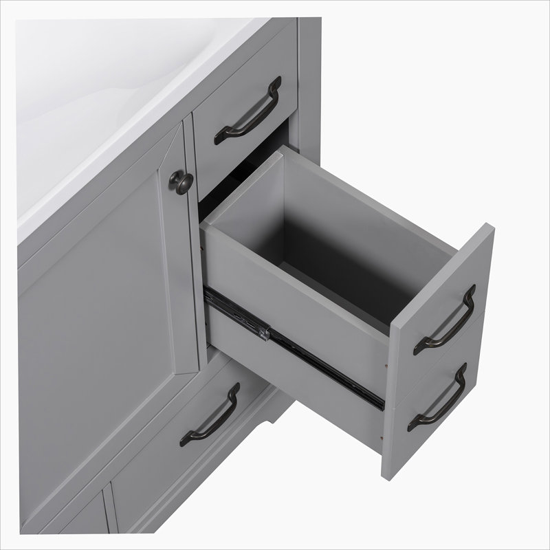 Gray Solid Wood and MDF Freestanding Bathroom Vanity Cabinet