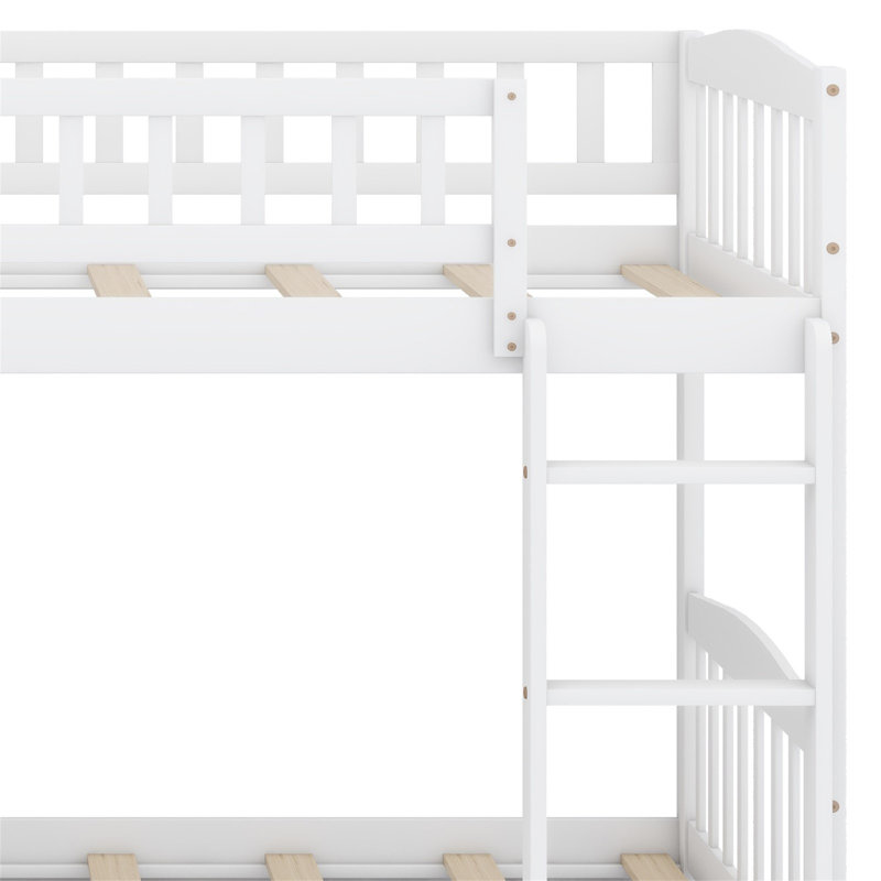 Lit superposé avec escalier de rangement et glissade, Blanc