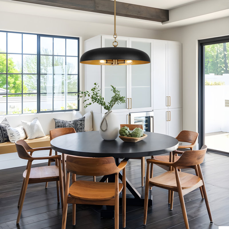 Lysander 3 - Light 20" Single Dome Kitchen Island Pendant Light, Matte Black