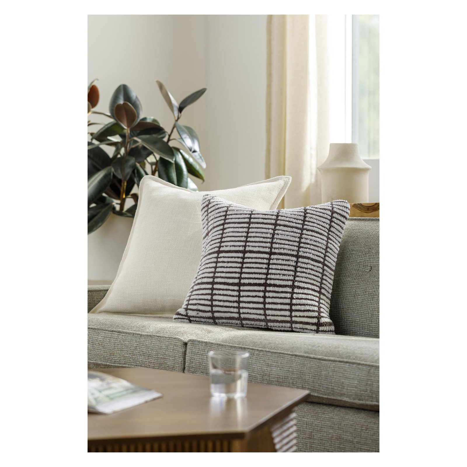 Wanderer Plaid Throw Pillow, Polyester/Polyfill, 22" x 22", Light Charcoal