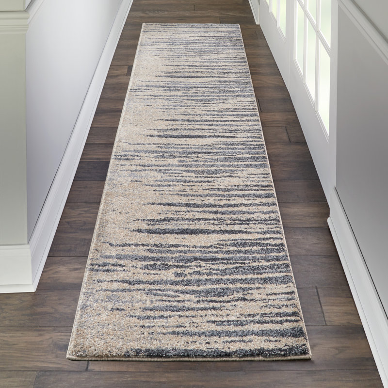 Tapis bleu marine / beige Ryanne, Tapis de couloir 2 pi 2 po x 7 pi 6 po