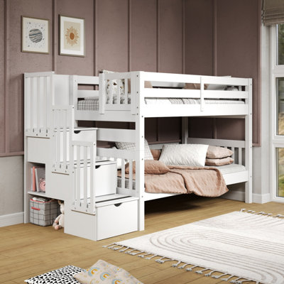 Tena Twin over Twin 3 Drawer Solid Wood Standard Bunk Beds with Stairway