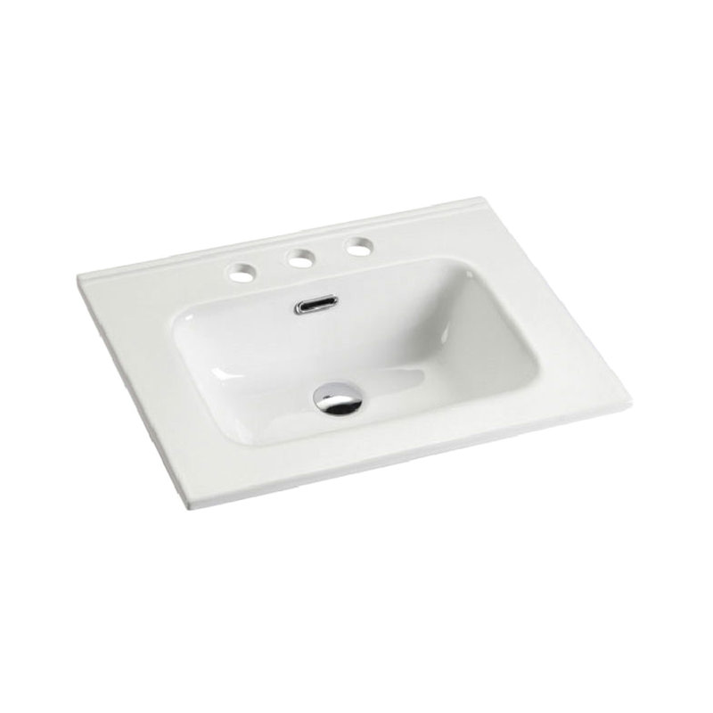 Bathroom Ceramic Sink - Glossy White Finish, 3 Pre-Drilled Faucet Holes, Long-Lasting Modern Basin Crafted From