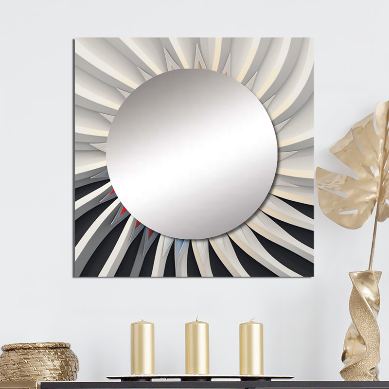 Miroir visionnaire rétro mandala sur blanc VI, 23 po x 23 po