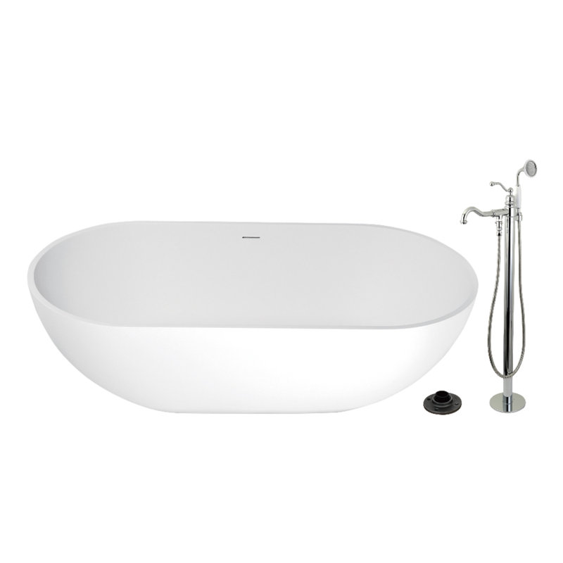 Baignoire autoportante ovale à deux extrémités de surface solide de 70 pouces avec robinet et drain Kingstonstone