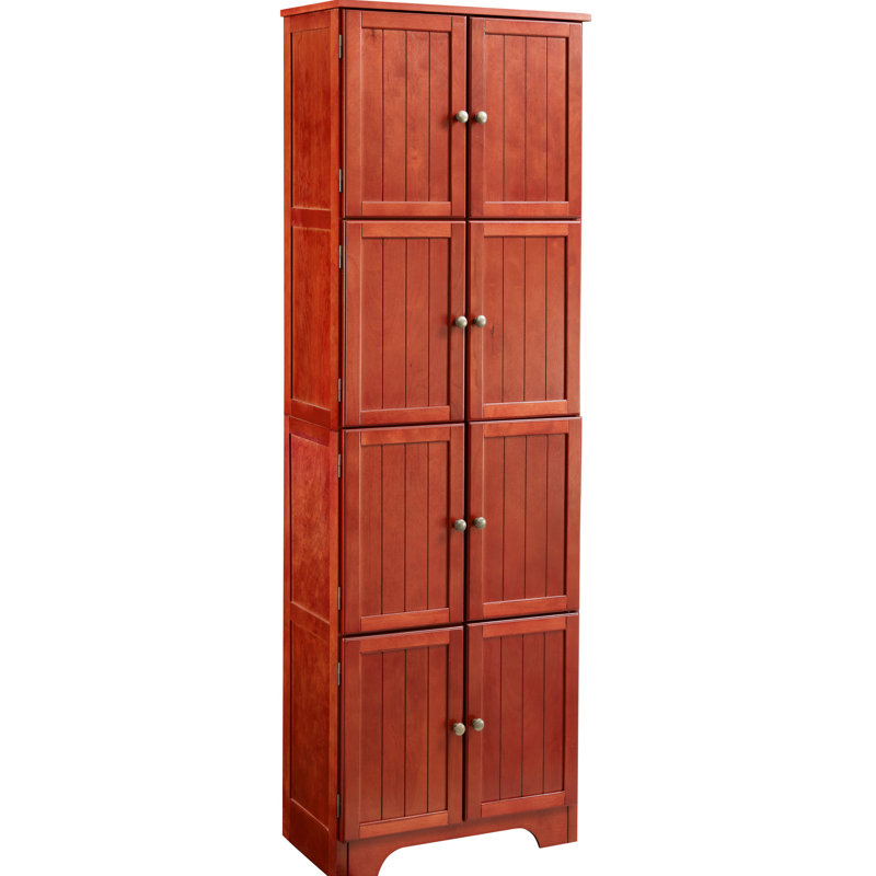 Armoire de rangement 72,4 po avec 8 portes et 4 tablettes. Cerisier. Pour le salon, la cuisine, le bureau, la poignée et la salle à manger au design charmant, finition lisse en métal rétro
