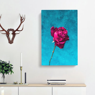 Fuscia Pink Dying Rose - Wrapped Canvas
