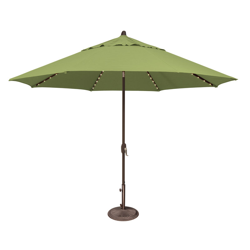 Parasol inclinable 11 pi avec lumière des étoiles Lariat, Toile Sunbrella® ginkgo, Bronze
