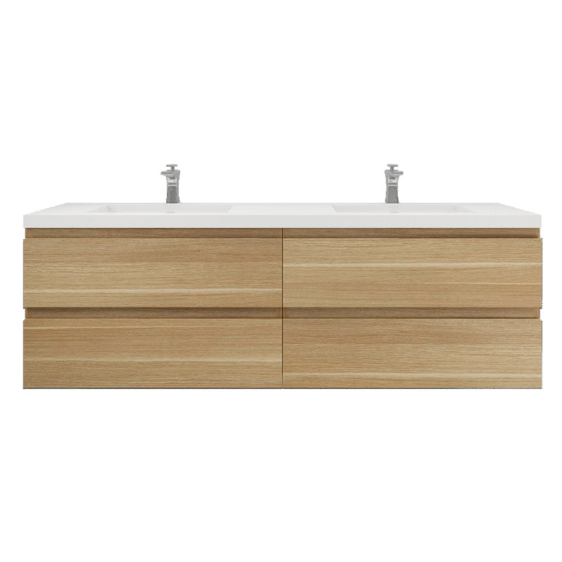 Aylanna 72" Wall-Mounted Double Bathroom Vanity Set, White Oak