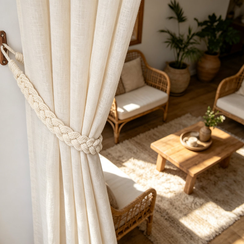 Natural Fabric Curtain Holdback/Tieback, Beige